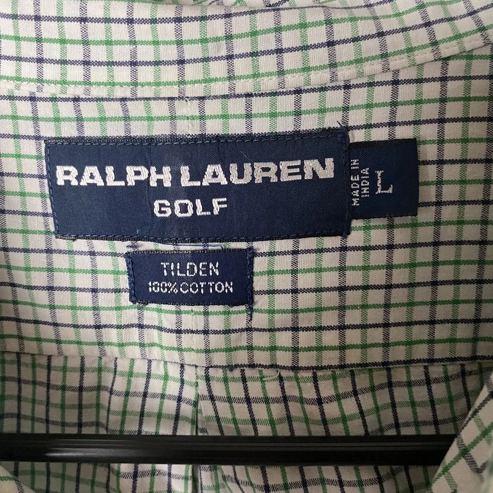 Ralph Lauren Golf Men's L Tilden Plaid Shirt Green 100% Cotton